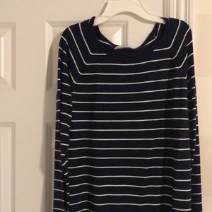 Long sleeves Navy and white strips, size large, Pink Clover Brand.